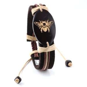  Trendy Celeb Genuine Leather Bracelet   Honeybee (One Size 