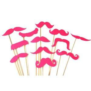   Props   Set of 12 HOT PINK Mustaches on a stick   Photobooth Props