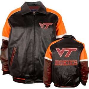  Virginia Tech Hokies Varsity Faux Leather Jacket: Sports 