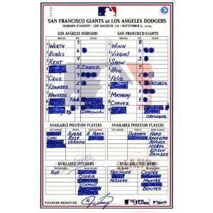 Giants vs. Dodgers 9 06 2005 Game Used Lineup Card  Sports 