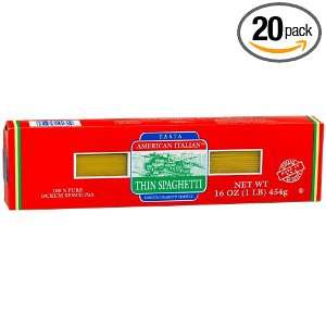 Pasta American Italian Thin Spaghetti, 16 Ounce Boxes (Pack of 20)
