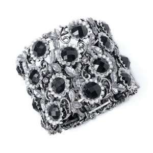  Bountiful Sunflowers Cuff Bracelet with Jet Black Stones 