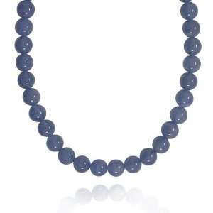   10mm Plain Round Blue Chalcedony Bead Necklace, 30+2Extender: Jewelry
