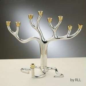  Tree of Life Menorah   Silver plate with Gold tone Cups 