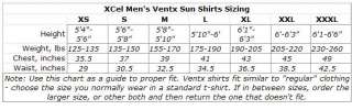 Top of Page XCel Size Charts for Mens and Womens Rashguards and Surf 