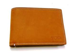 Tumi Mens Vector Saddle Brown Tan Leather Slim Single Billfold Wallet 