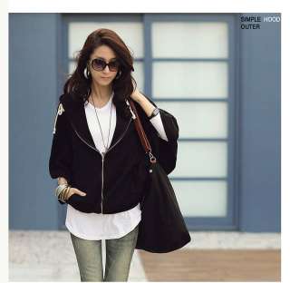   Korean Women Batwing Hoodie Cardigan Jacket Coat Black 0934  