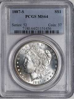 1887 S US Morgan Silver Dollar $1   PCGS MS64  