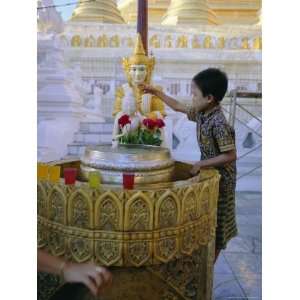 Boy Places Offerings to the Buddha, Shwedagon Paya, Yangon, Myanmar 