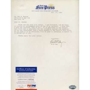 Bill Day Signed Typed Letter Psa Coa Detroit Free Press   MLB Cut 