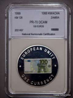 ZAMBIA 1999 100 EUROS COMMEMORATIVE 1000 KWACHA SLABBED GEM+ PROOF KM 