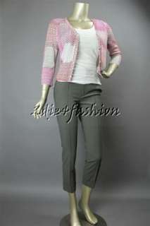 495 New SoCa St John Gray Brown Pink Fuchsia Art Dot Cardigan Sweater 
