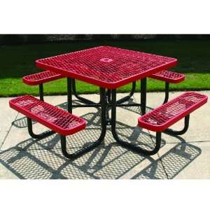  46 Inches Portable Square Table with 4 Attached Seats