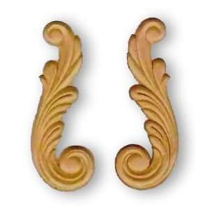  Oak Plume Wood Appliques   Right & Left   4 1/2 