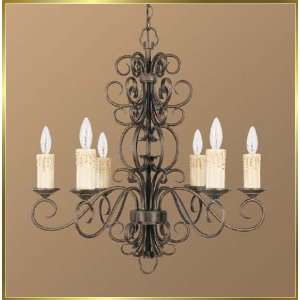 Wrought Iron Chandelier, JB 7196, 6 lights, French Bronze, 26 wide X 