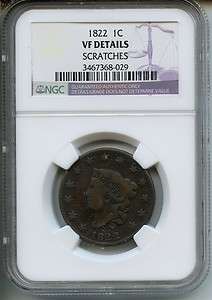 1822 NGC VF Details Scratches Large Cent   a919  
