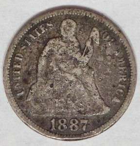 USA 1887 S Seated Liberty Dime Good Condition G  