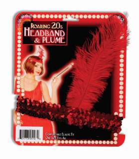 1920s Jazz Flapper Sequin Headband Costume Feather Red  