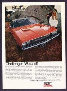 1970 red Dodge Challenger R/T photo Watch It! promo print ad  