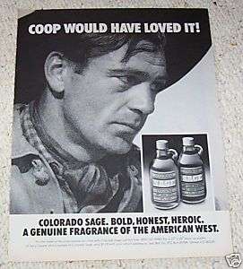 1977 Jess Bell Colorado Sage cologne GARY COOPER 1pg AD  