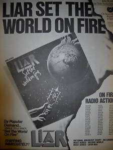 LIAR 1978 Promo Poster Ad from SET THE WORLD ON FIRE  
