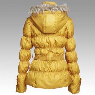   Fur Hood Belt Trendy Lady Coat Down Jacket coat yellow #156107  