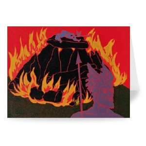As the flames rise, Wotan sadly leaves his..   Greeting Card (Pack of 