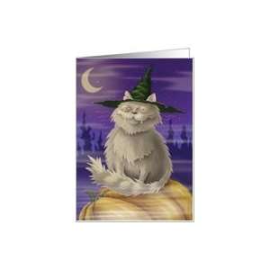  Halloween card with big smug witches cat Card Health 