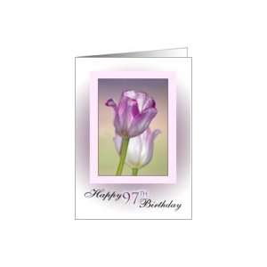  97th Birthday ~ Pink Ribbon Tulips Card: Toys & Games