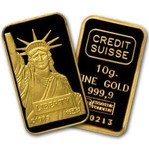   Statue of Liberty Credit Suisse Gold Bar.9999 Fine 
