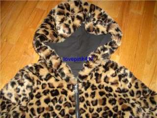 NWT VICTORIAS SECRET PINK FASHION SHOW Leopard Faux Fur Hoodie Coat 