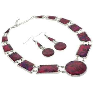 Pink Abalone Inlay Necklace and Earrings Set in Round Style   2.5 