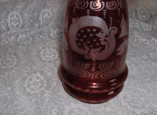 Antique Bohemian Red Crystal Wine Decanter Deer Art Glass Victorian 
