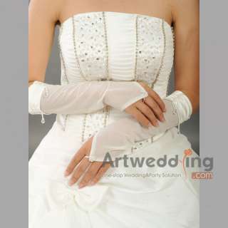 Tulle Fingerless Elbow Wedding Gloves with Beading (ST110051)