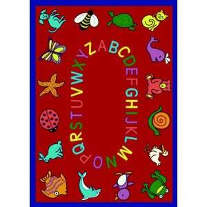   ABC Animals Red Nylon Kids Area Rug 5.40 x 7.80.