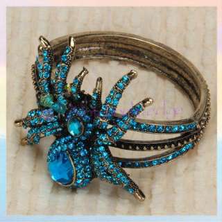 Vintage Lady Spider Widow Animal Cuff Bangle Bracelet w/Rhinestones 