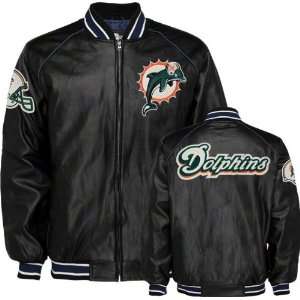  Miami Dolphins Faux Leather Varsity Jacket: Sports 