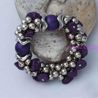 Purple Stone Chips GEM Beads charm Elastic bracelet  