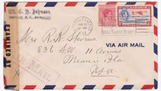 BAhamas Nassau June 23, 1944 Censored Airmail Cover to US. All items 