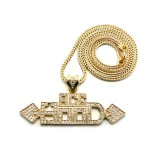  Gold Iced Out Ace Hood Pendant with 36 Inch Franco Chain 
