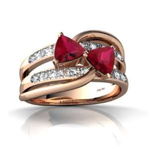  14k Rose Gold Trillion Created Ruby Ring Size 5.5 Jewelry