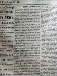   MD Civil War newspaper WILMINGTON North Carolina CAPTURED byUNION