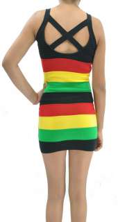 New Rasta Knit Dress   Sexy Jamaica Reggae Rasta Cross Back Mini Dress 