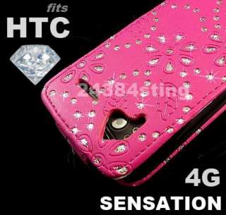 DIAMOND GEM BLING LEATHER FLIP CASE COVER for HTC SENSATION 4G  