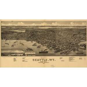  1884 Birds eye map of Seattle, Washington: Home & Kitchen