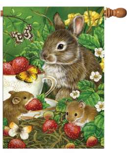 Summer Bunny mice strawberries Sweet Toland Lg Flag  