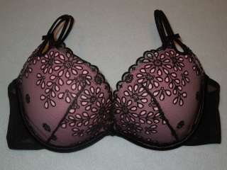   GORGEOUS Convertible embroidered Push Up Bra 34D black brt pink  