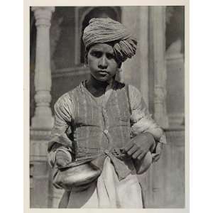  1928 Portrait Indian Boy Turban Jaipur India Hurlimann 