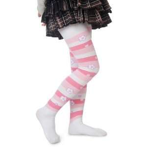  Flower Pink/White Stripes Girls Fashion Tights Size L (7 