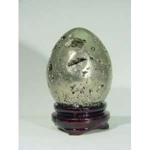 Iron Pyrite Lapidary Egg with Stand Fools Gold